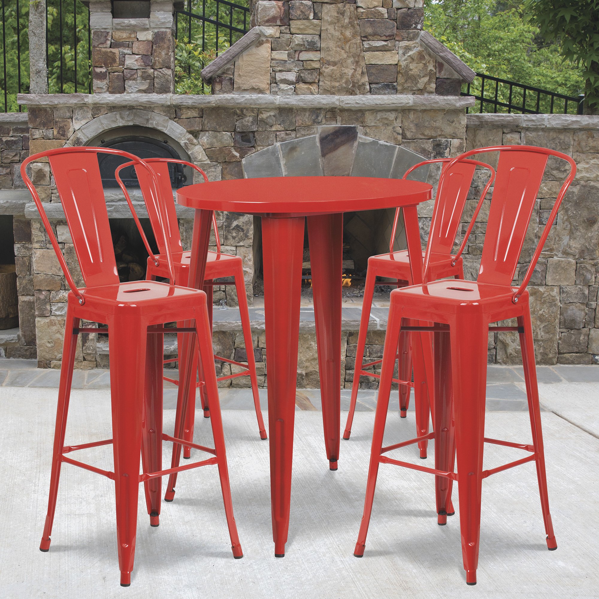 Flash Furniture 5-Pc. Metal Bar Set — 30in. Round x 41in.H Table with 4 Bistro Barstools